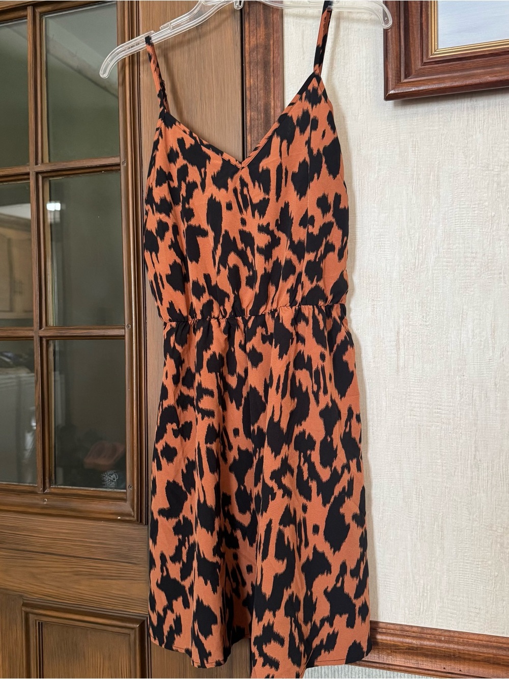 SHEIN Black and Burnt Orange Leopard Print Mini Dress